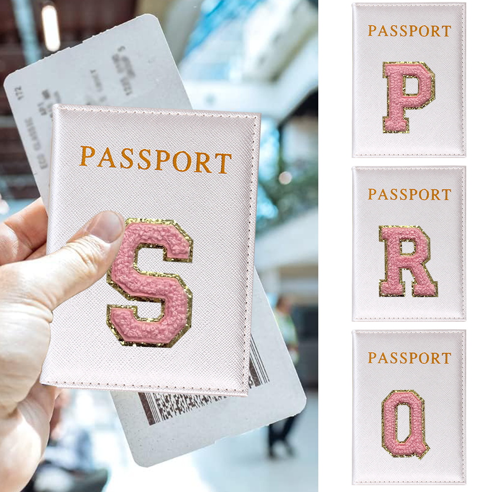 Card Top Loader - PUレザーパスポートカバー,カードケースカバー,ピンクのレターシリーズ,薄い旅行の財布,世界