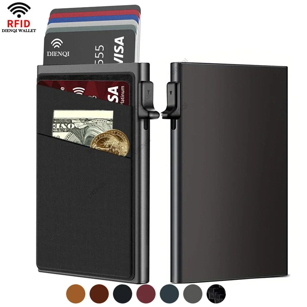 Card Top Loader - RFID ビジネスクレジットカードホルダー男性財布スリム薄型金属カードホルダーケース盗難防止銀行訪問カード収納袋ポルテカード
