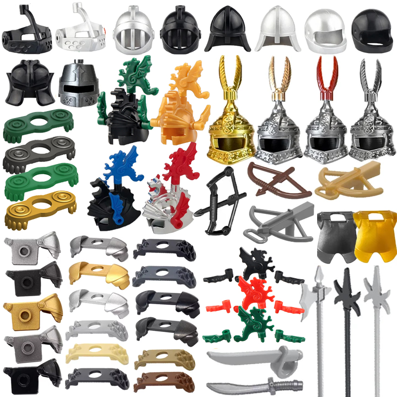 中世の城軍事騎士ビルディングブロック兵士武器アクセサリー鎧ヘ - Lego Minifigure Holder のレビューと価格